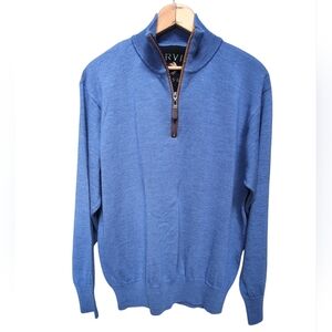 Orvis Sweater Merino Wool Quarter-Zip Blue Long Sleeve Pullover 9G6T Mens MEDIUM